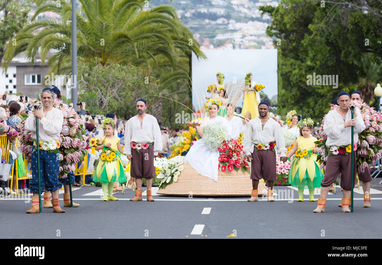 Parade of Madeira Flower Festival or 'Festa da flor' in Funchal city, Madeira Island, Portugal, April 2018. Stock Photo