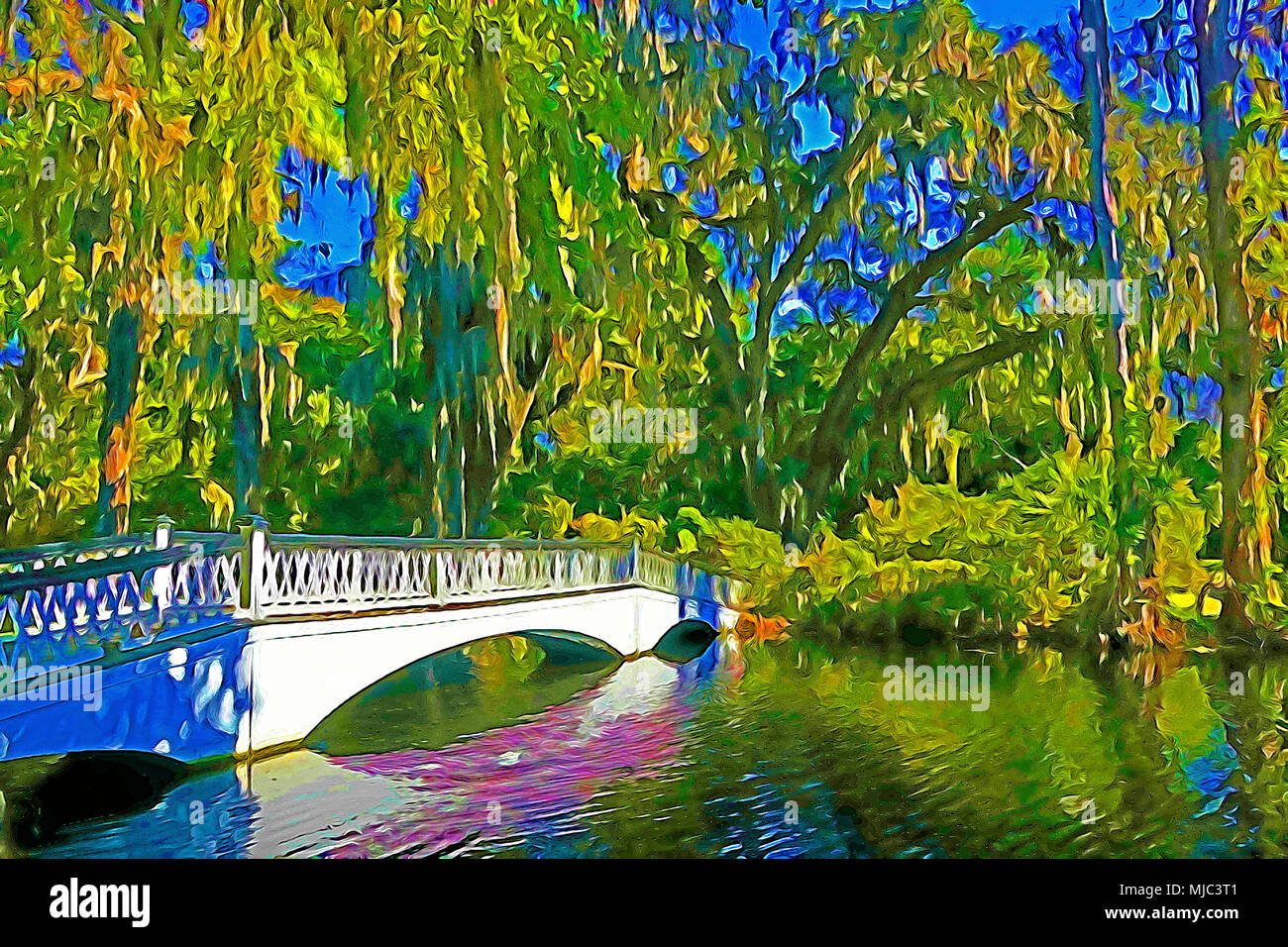 Magnolia Plantation and Gardens, Charleston, South Carolina.  --Digital Photo Art Watercolor Painting Stock Photo