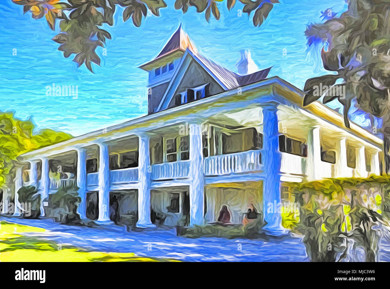 Magnolia Plantation and Gardens mansion, Charleston, South Carolina  --Digital Photo Art Painting Stock Photo