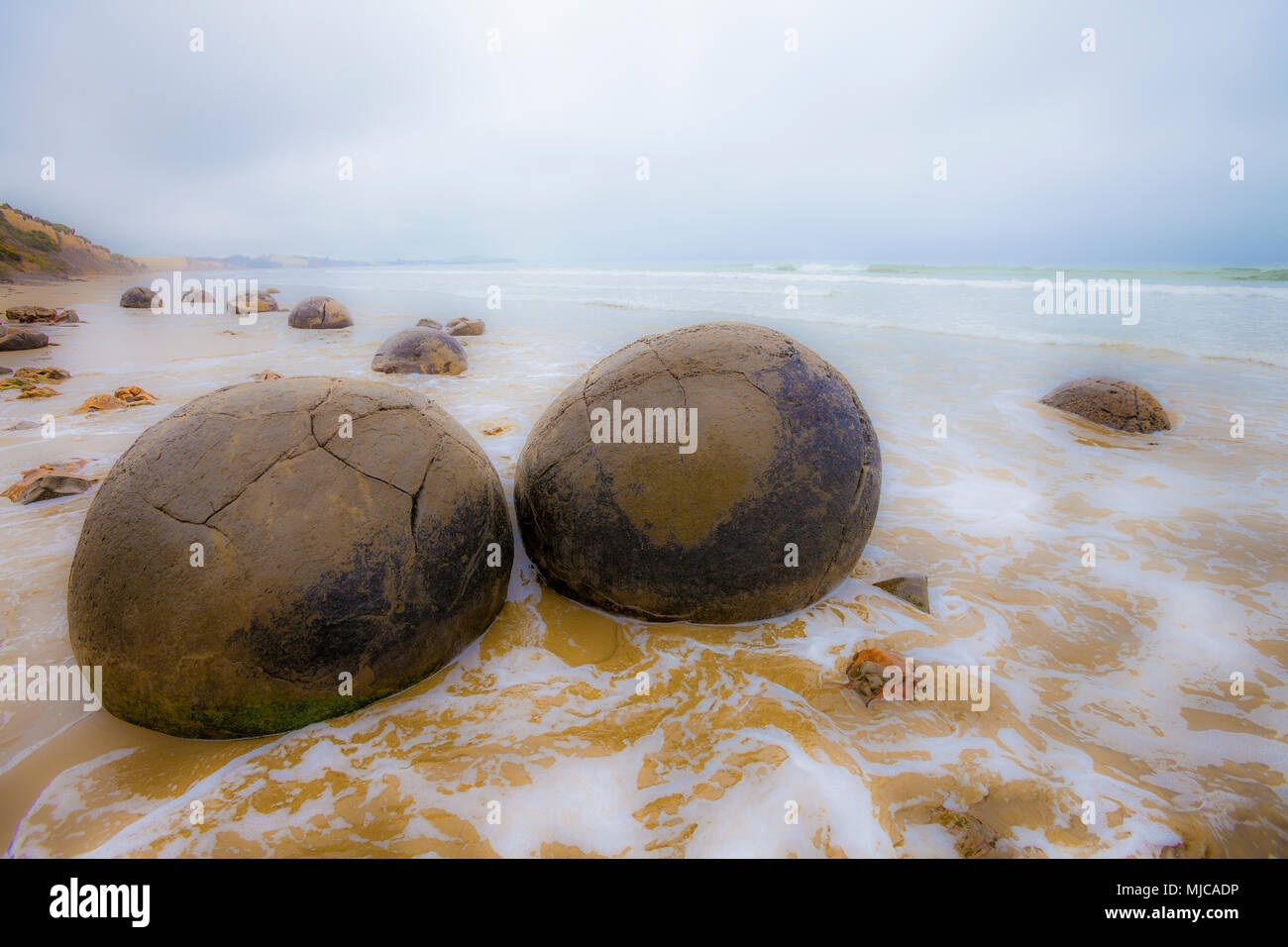 moeraki boulders, a famous landmark in New Zealnd, south Island Stock Photo