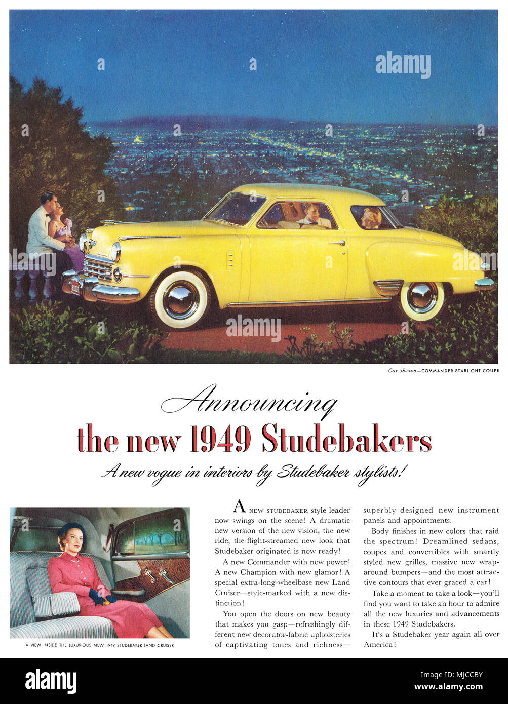 1949 U.S. advertisement for Studebaker automobiles. Stock Photo