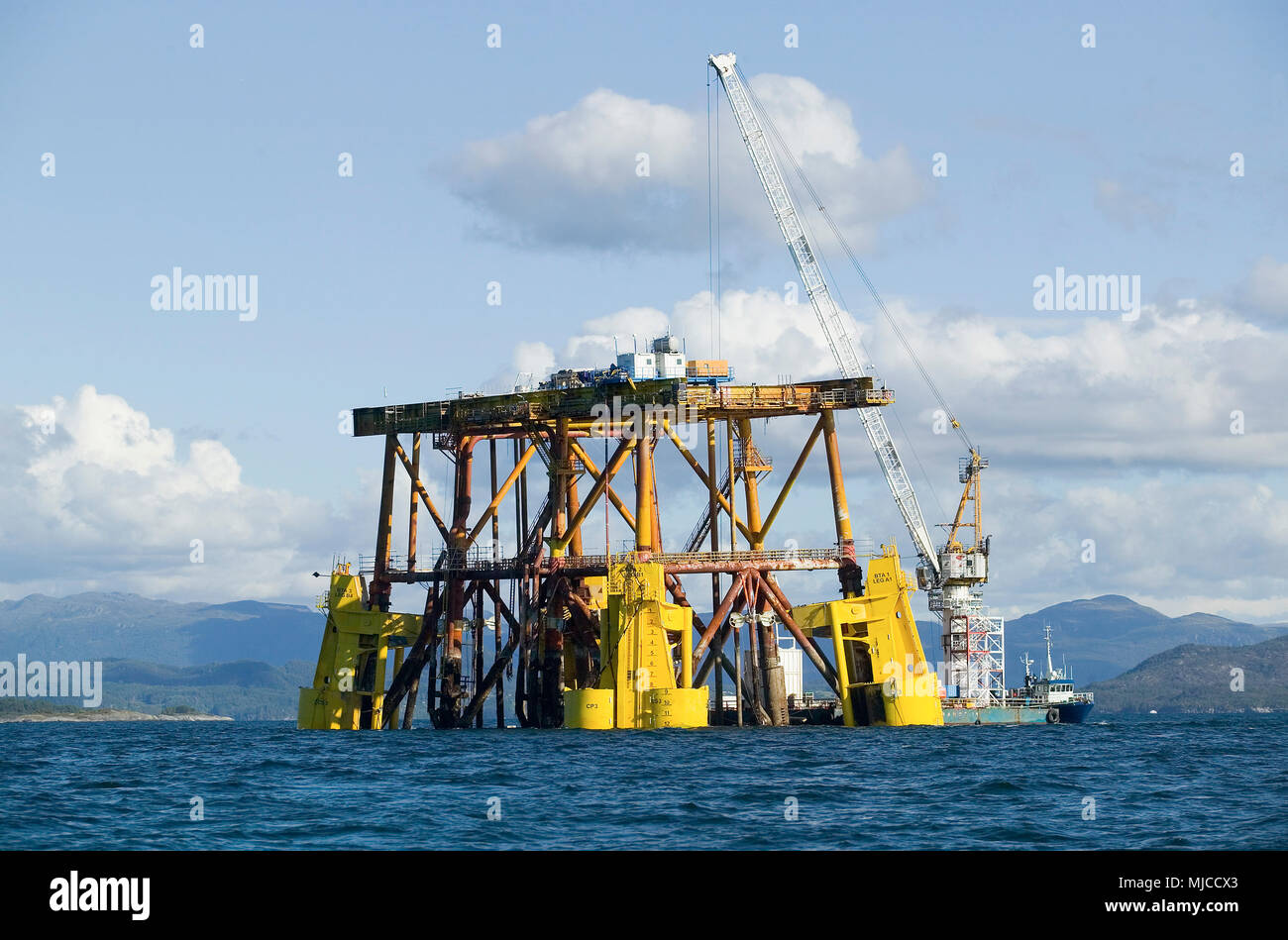 Construction of a new offshore oil drilling rig in Norway Stock Photo