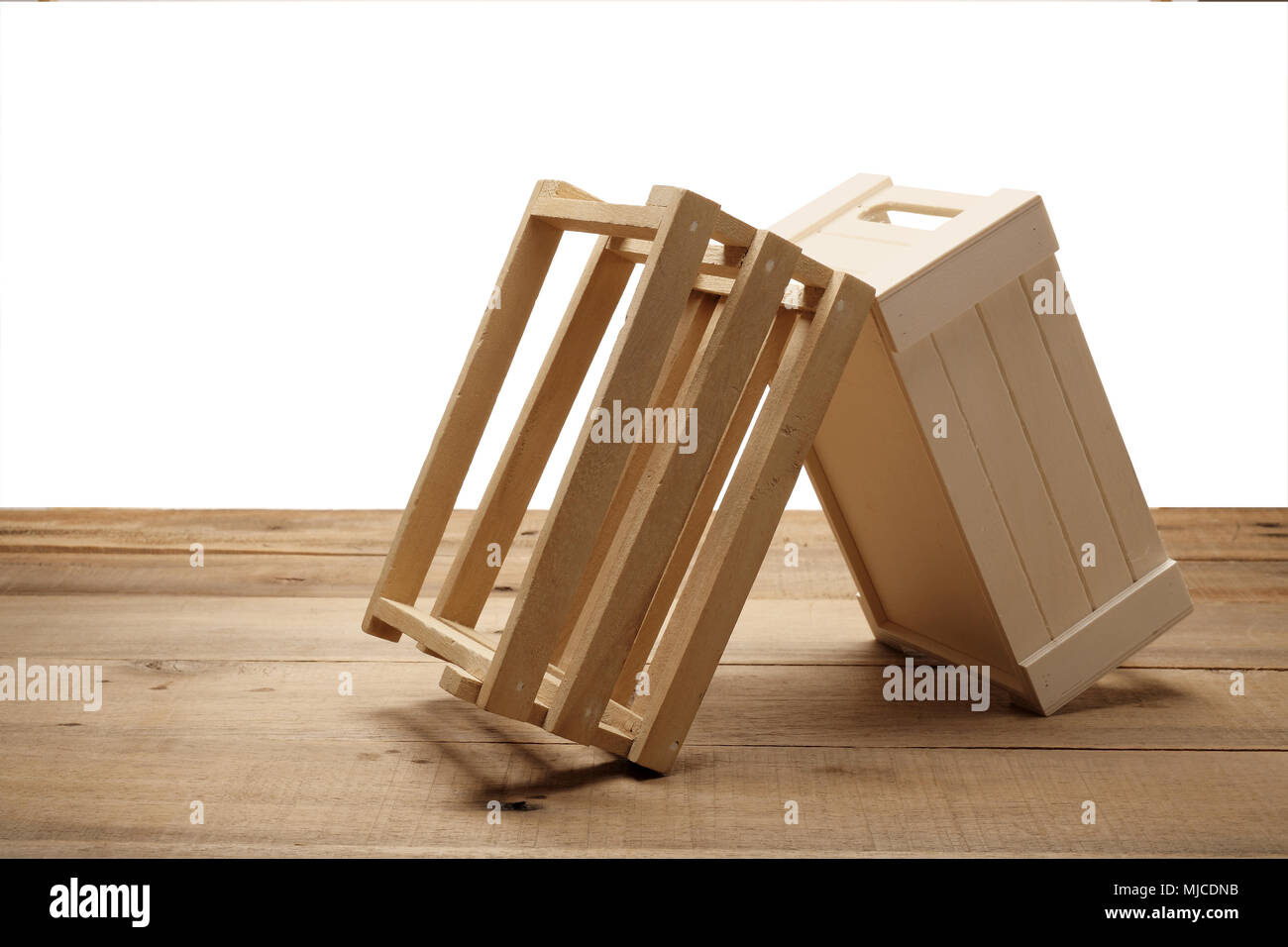 Wooden Boxes on Rustic Background Stock Photo