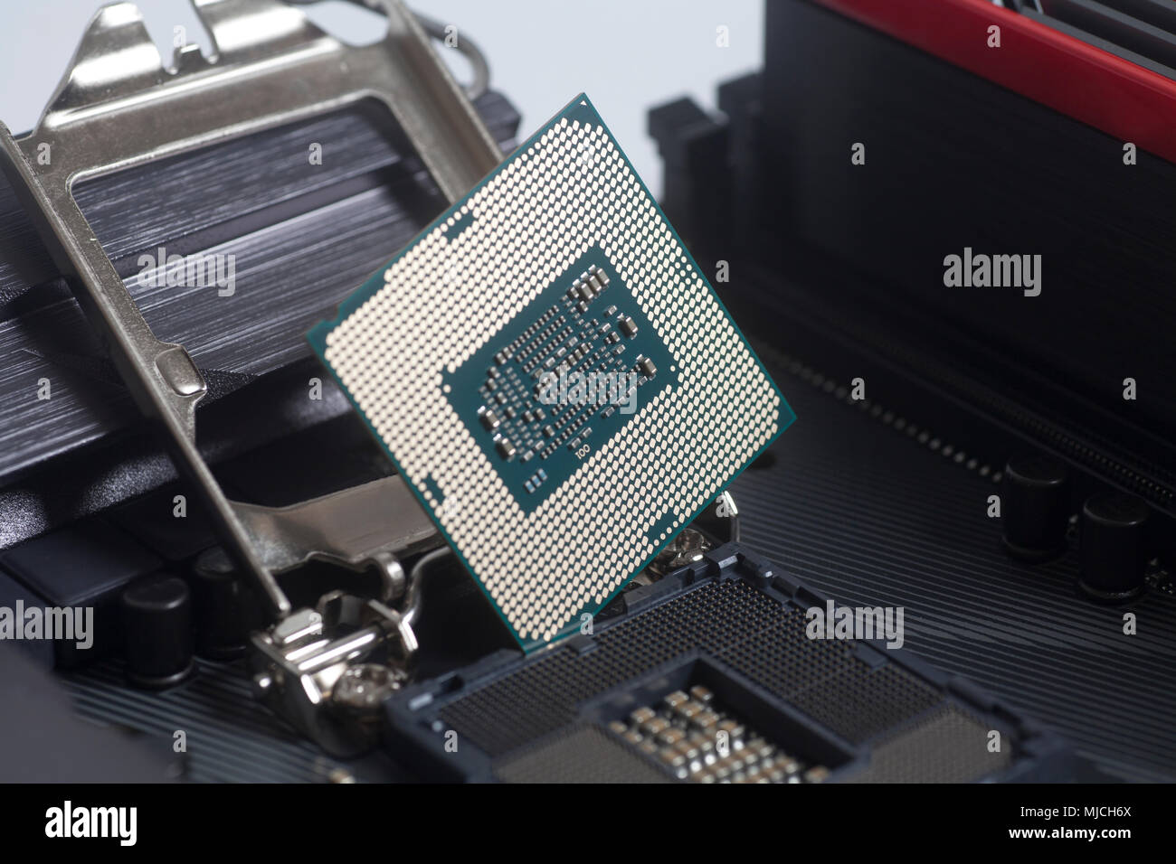 Intel LGA 1151 cpu socket on motherboard Computer PC with cpu processor  close up Stock Photo - Alamy
