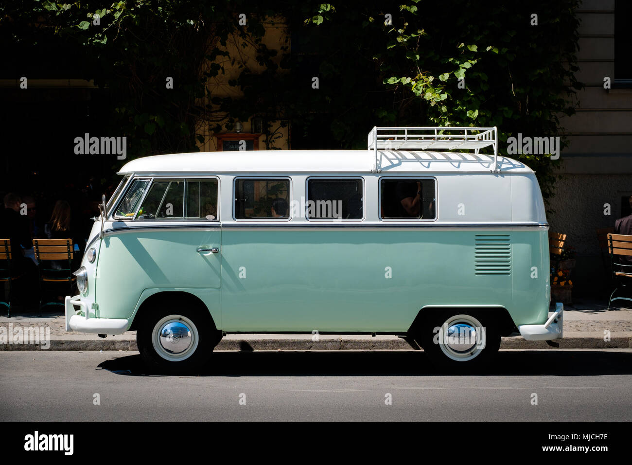 Berlin, Germany - may, 2018: A vintage VW T1 BULLI , oldtimer van from Volkswagen on street  in Berlin, Germany. Stock Photo