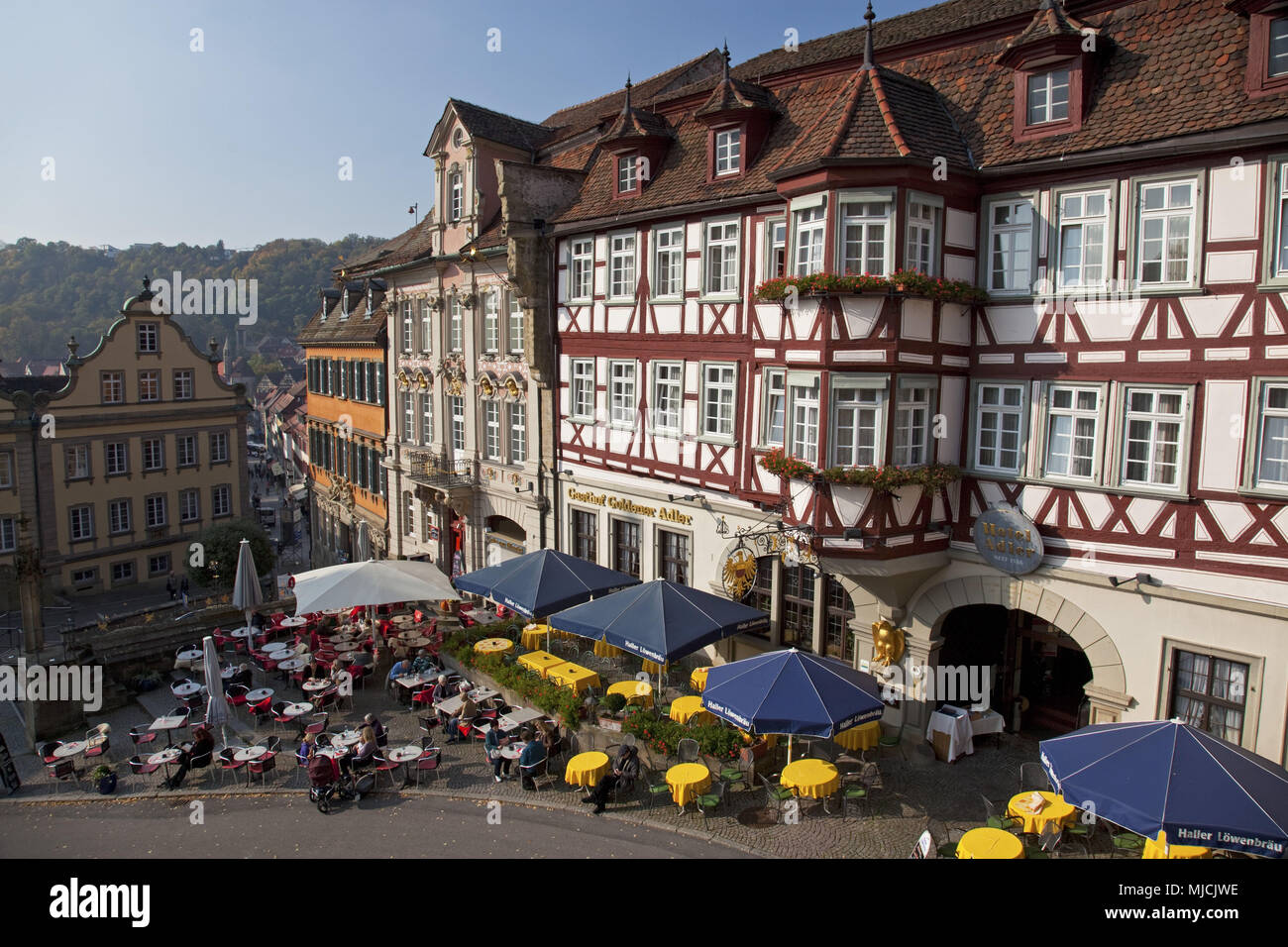 Inn 'Goldener Adler' on the town square, Schwäbisch Hall, Baden-Wurttemberg, Germany, Stock Photo