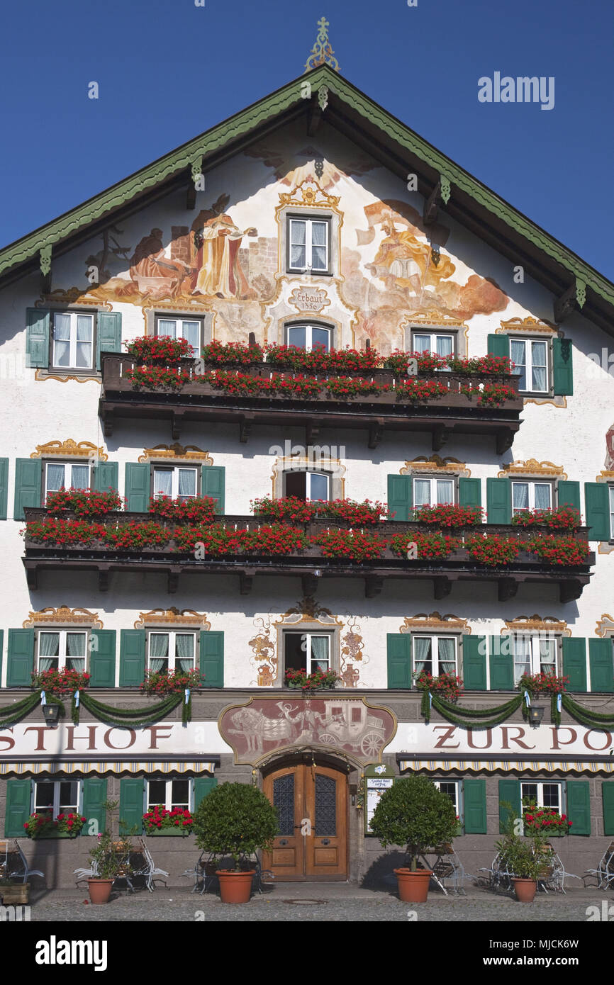 Inn 'Zur Post', Kochel am See, Upper Bavaria, Bavaria, Germany, Stock Photo