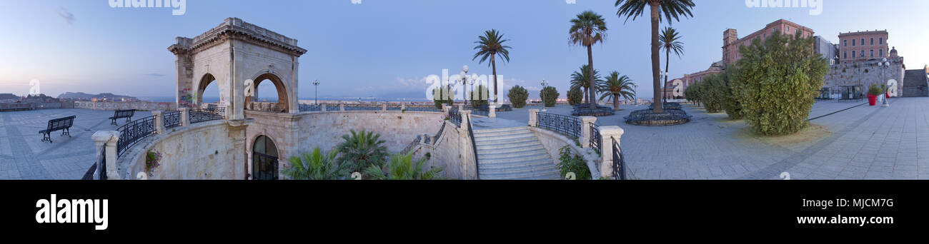 Italy, Sardinia, South coast, Cagliari, capital, Castello, Old Town, Bastione San Remy, Bastione di Saint Remy, Piazza Umberto I., Stock Photo