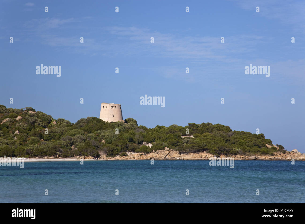 Italy, Sardinia, East coast, Castiadas, Cala Pira, near Villasimius, Saracen tower, Torre di Cala Pira, Stock Photo