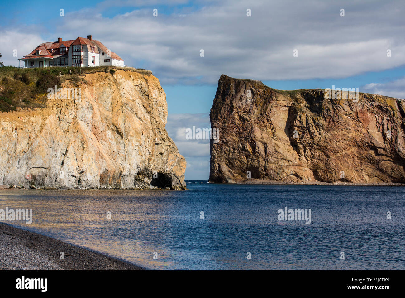 Limestone rock rocher perce off the gaspesie peninsula in canada hires