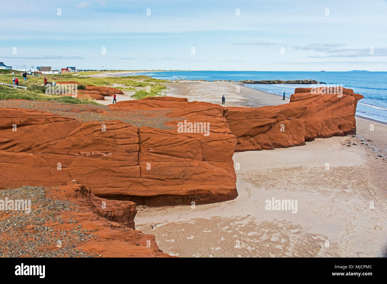 Red cliffs on the south dune on the Magdalen Island of 'Cap-aux-Meules' in Canada Stock Photo