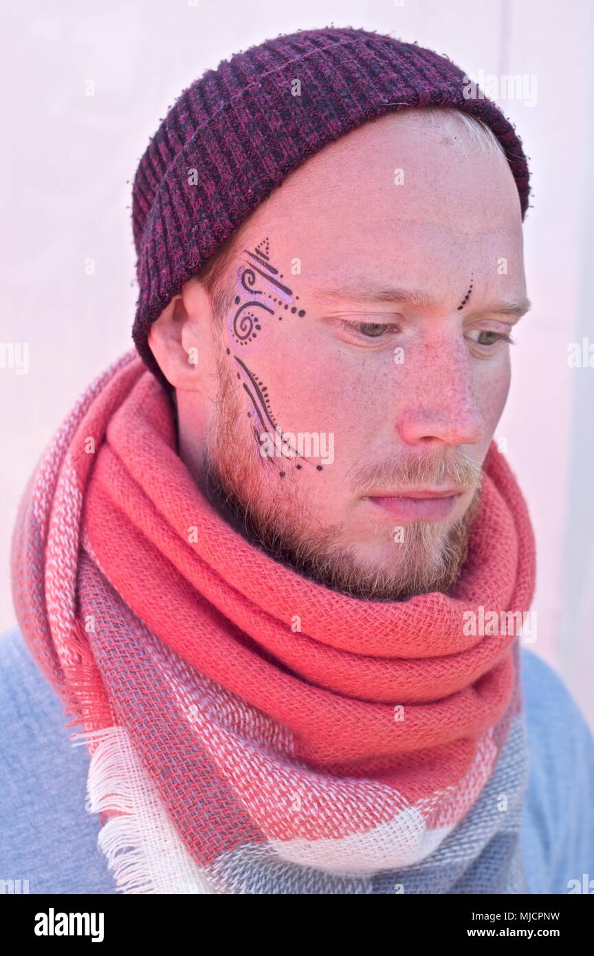 Nordic man wearing face paint Stock Photo