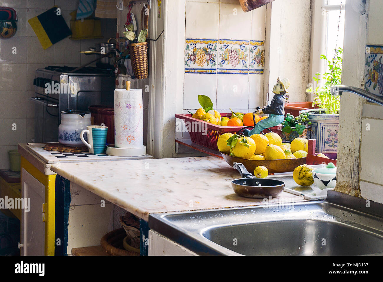 Traditional, simple kitchen interior with fruits by the window Stock ...