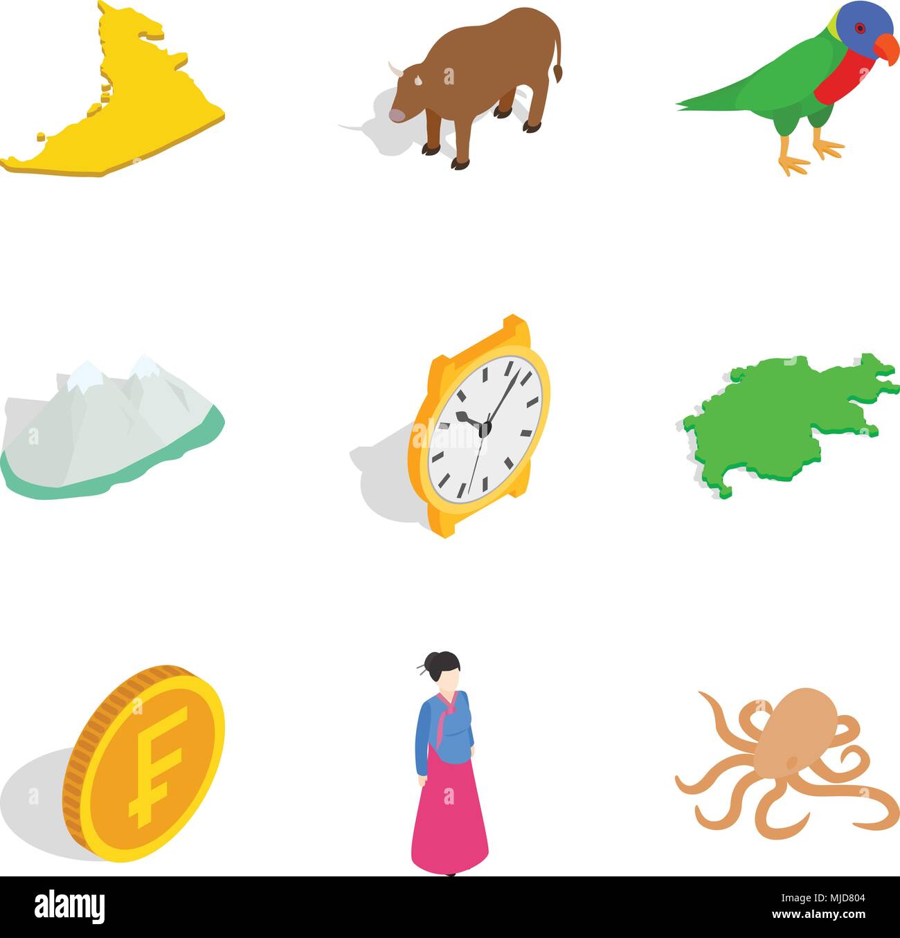 Continental life icons set, isometric style Stock Vector