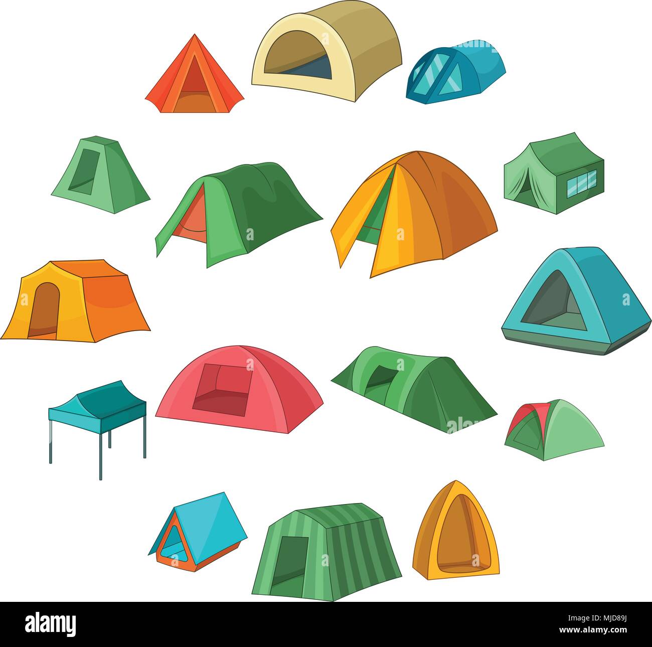 Tent forms icons set, cartoon style Stock Vector