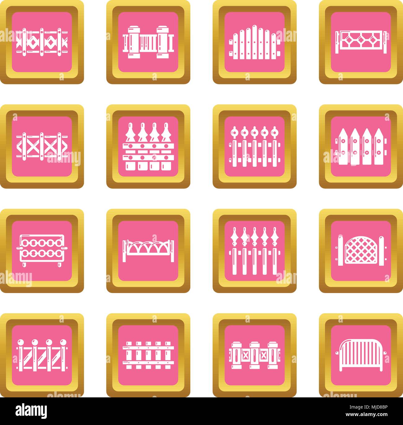 Different fencing icons set pink square vector Stock Vector