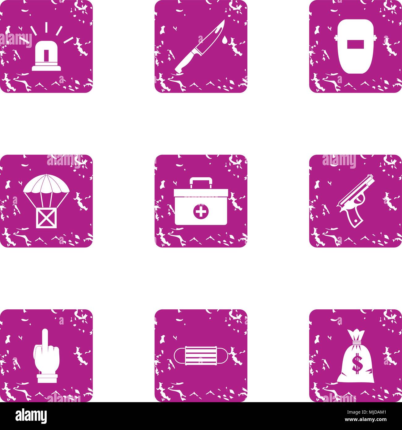 Working atmosphere icons set, grunge style Stock Vector