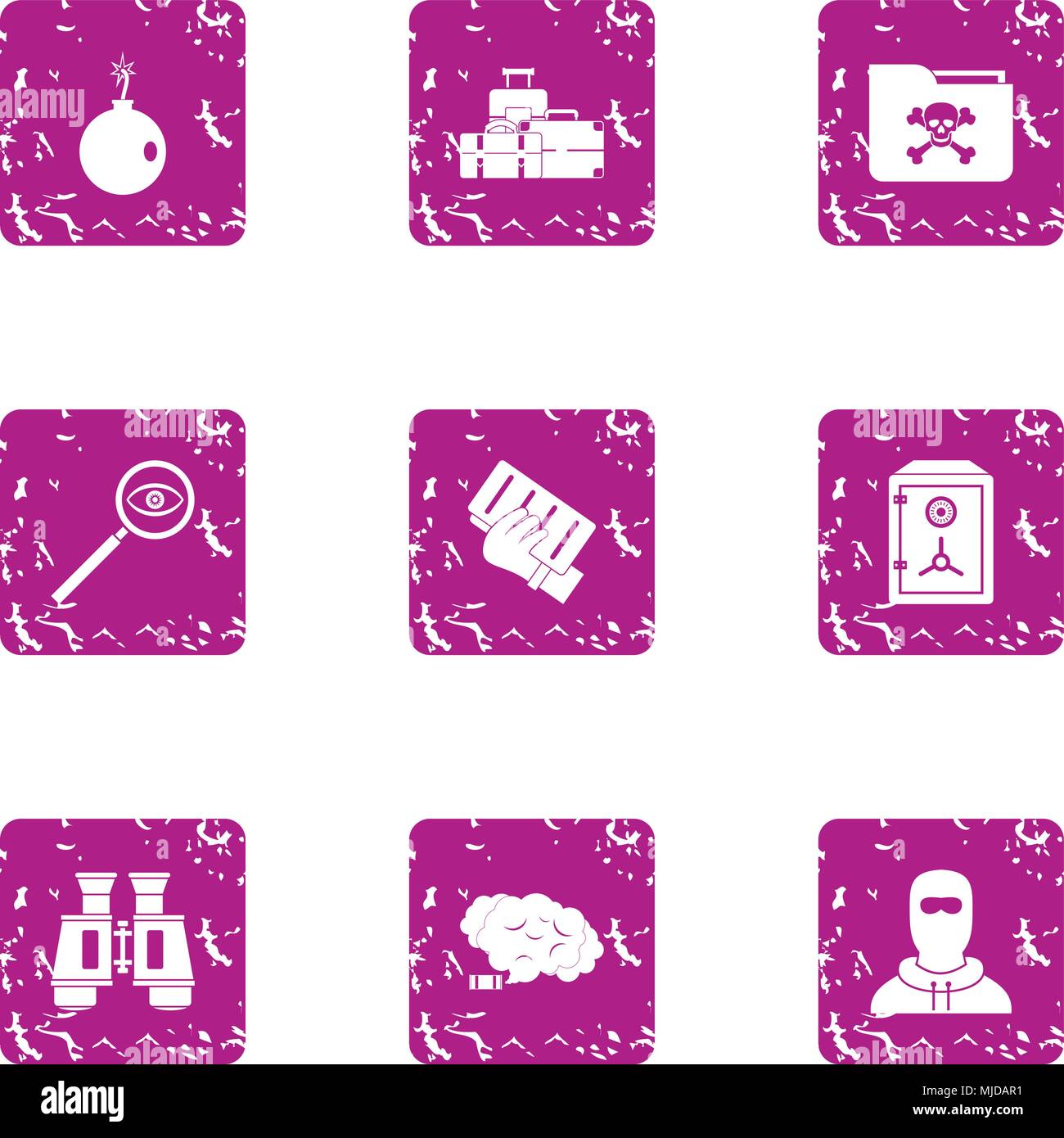 Theft icons set, grunge style Stock Vector