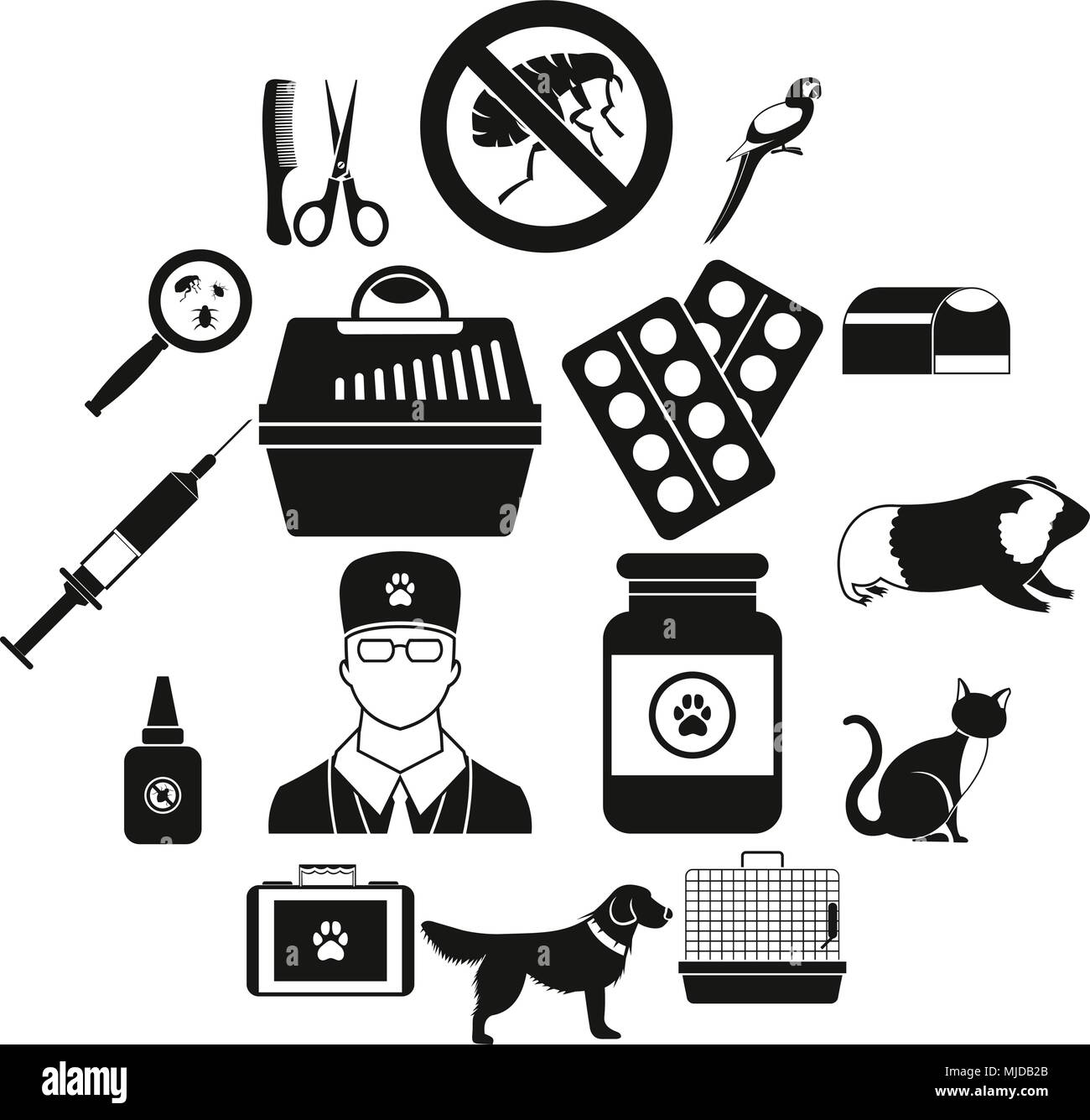 Veterinary icons set, simple style Stock Vector