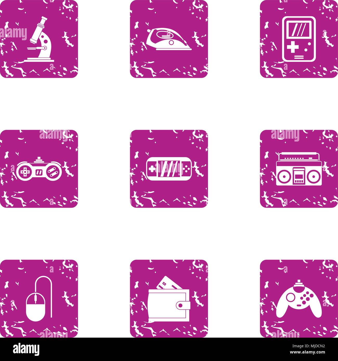 Game technology icons set, grunge style Stock Vector