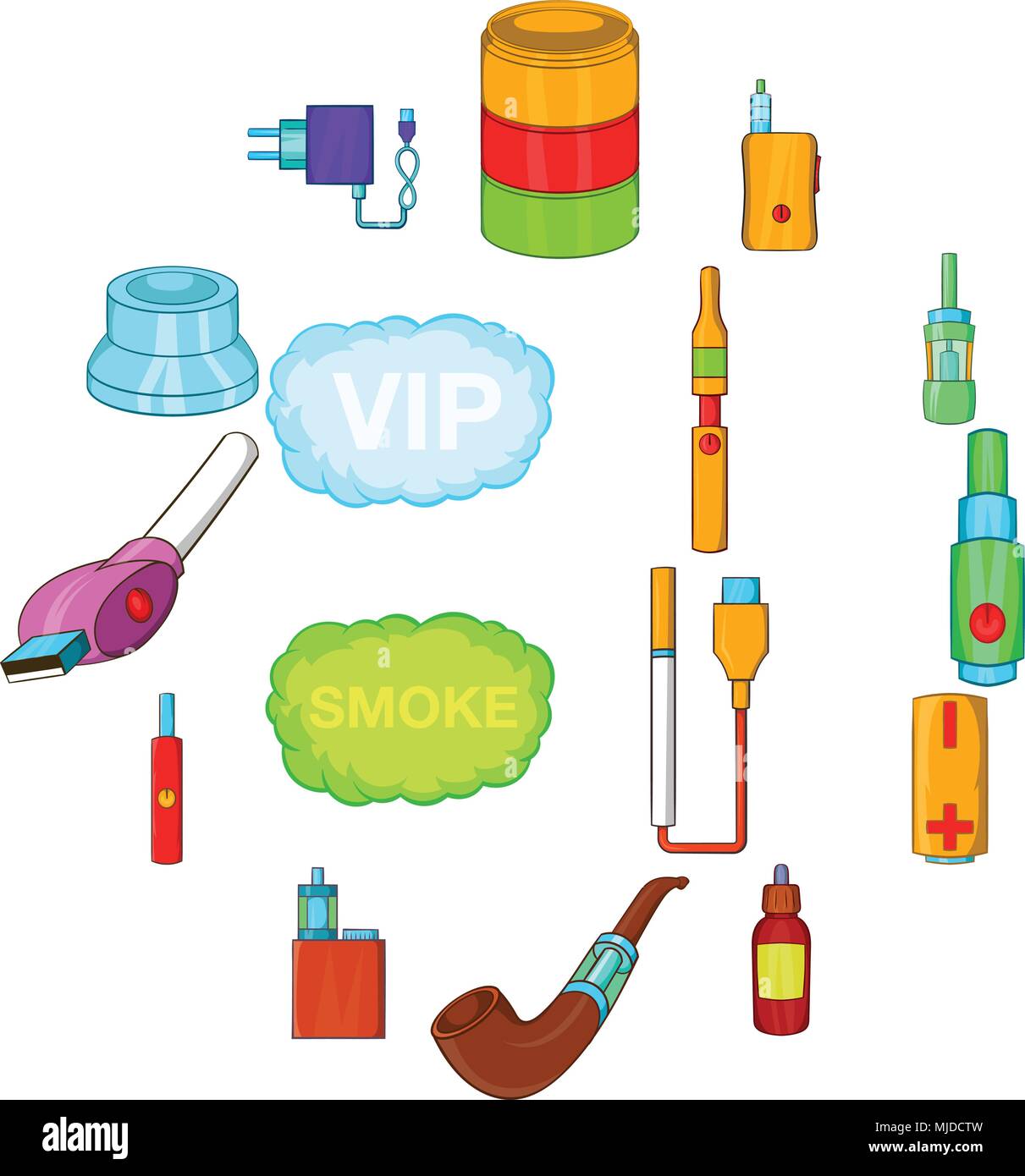 Electronic cigarettes icons set, cartoon style Stock Vector