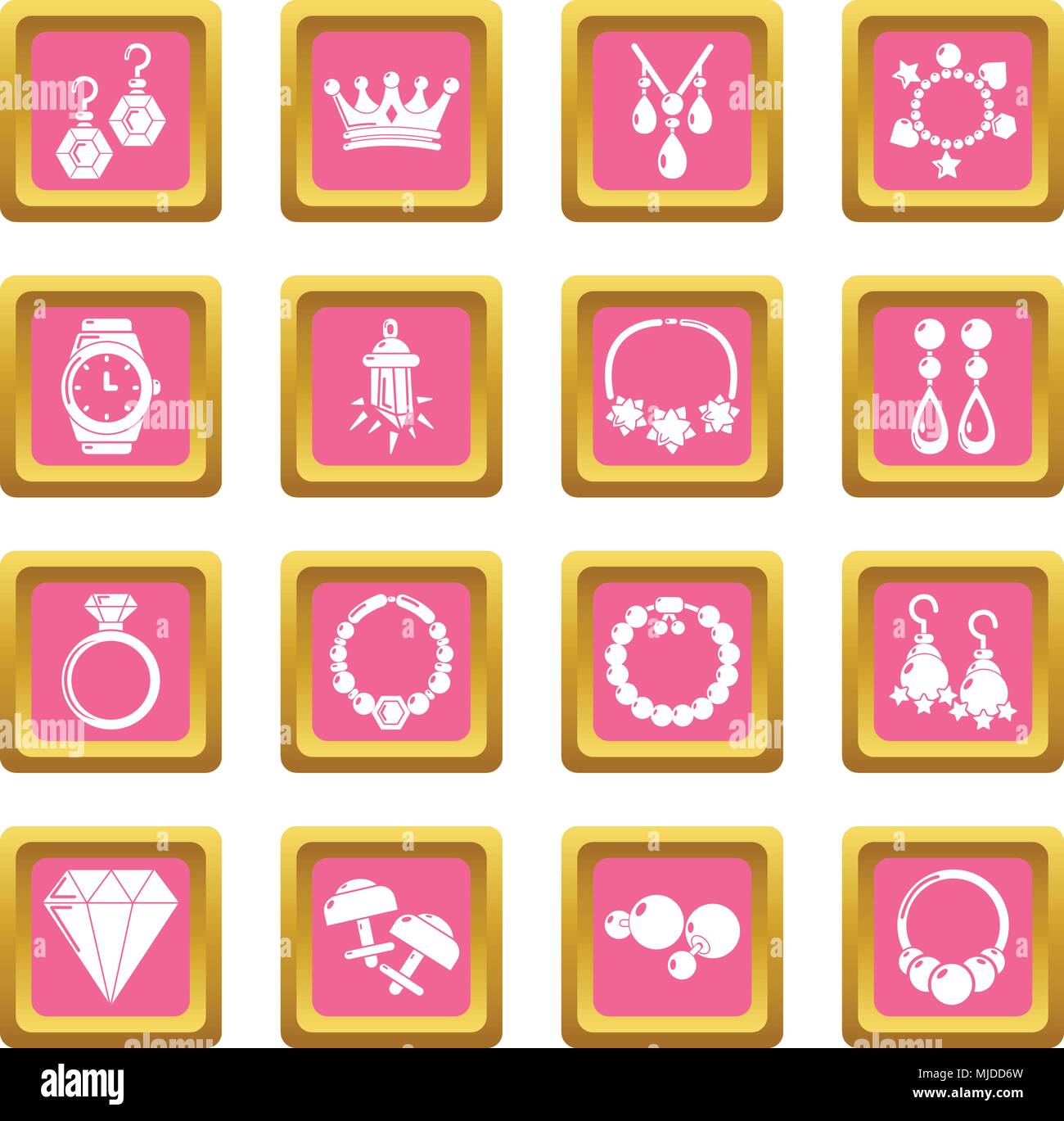Jewelry shop icons set pink square vector Stock Vector