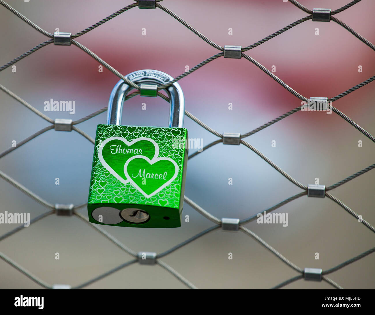 love lock on the grid Stock Photo