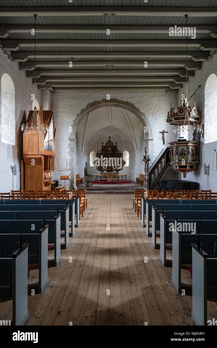 The nave of Aa Kirke (12th century), Europe, Denmark, Bornholm, Aakirkeby Stock - Alamy