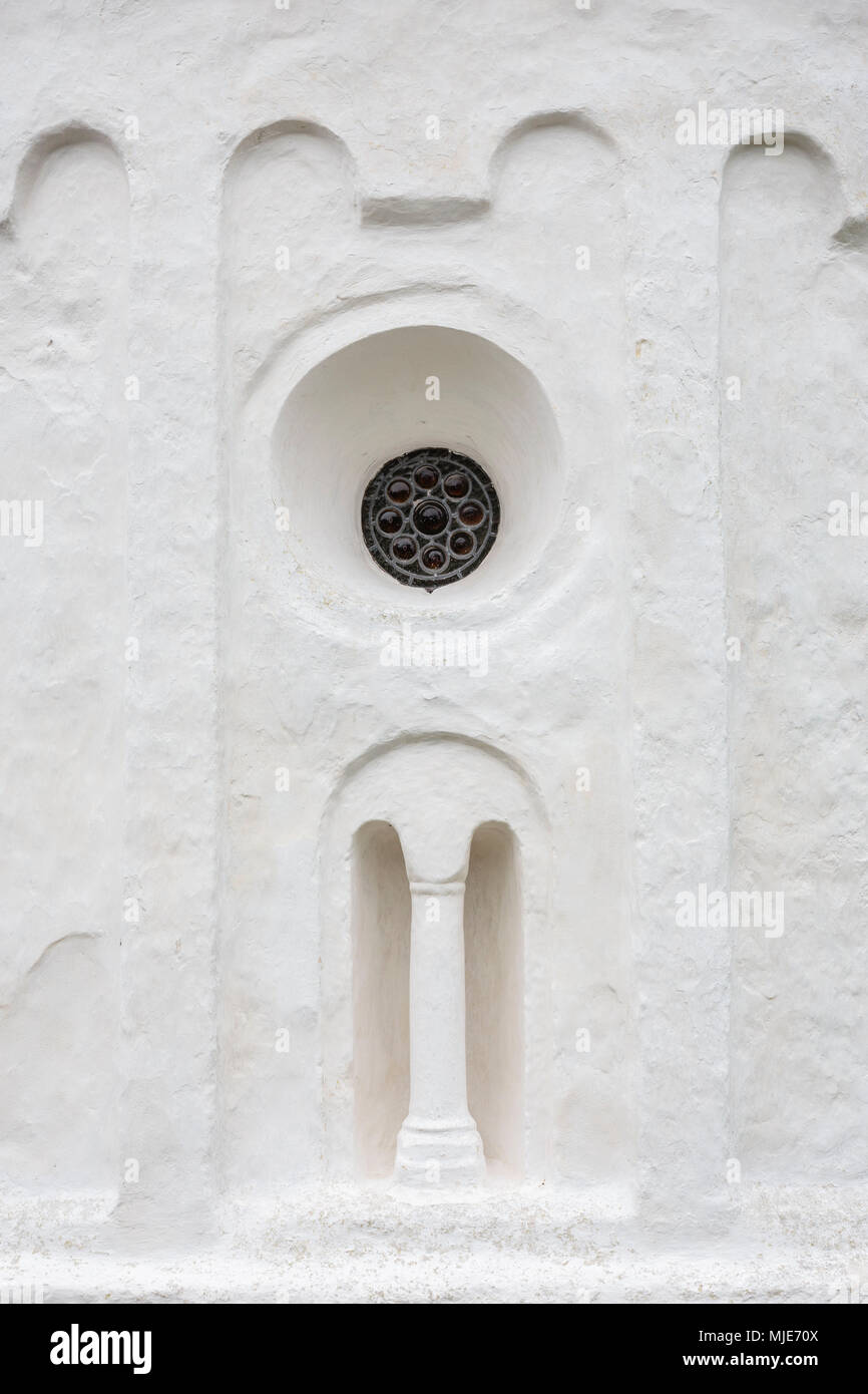 Facade detail of the apse of the Ruts Kirke (13th century, Europe, Denmark, Bornholm, Rutsker, Stock Photo
