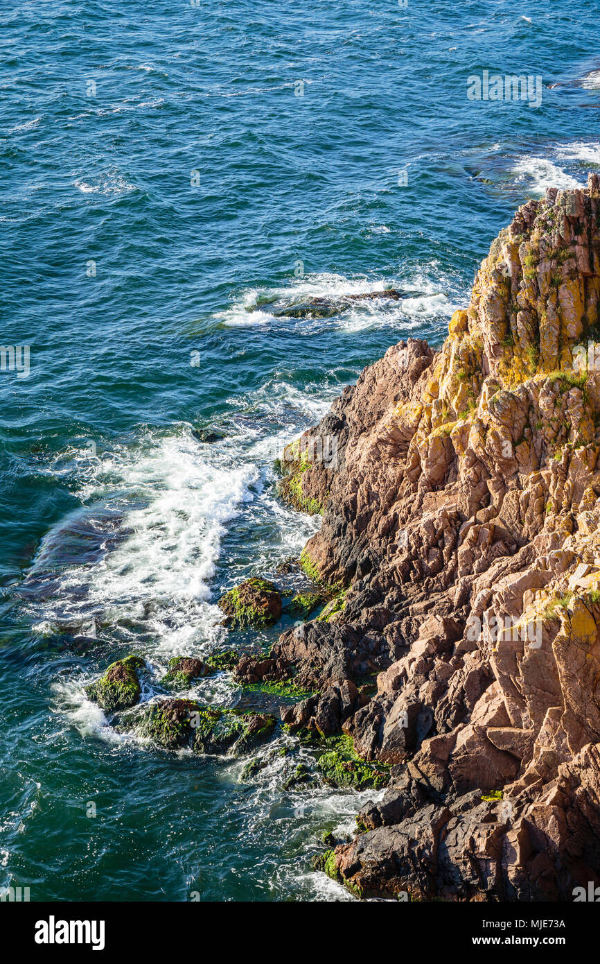 The steep coast directly below the ruins of Hammershus, Europe, Denmark, Bornholm, Stock Photo