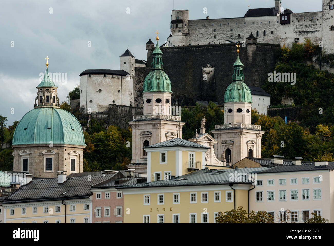 Salzburg, cathedral, church tower, castle, Austria Stock Photo