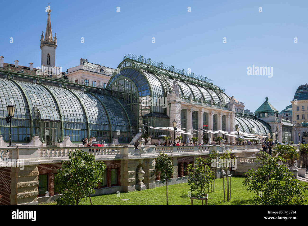 The Palmenhaus in the castle garden, partly used by a food service, Vienna, Innere Stadt, Austria Stock Photo