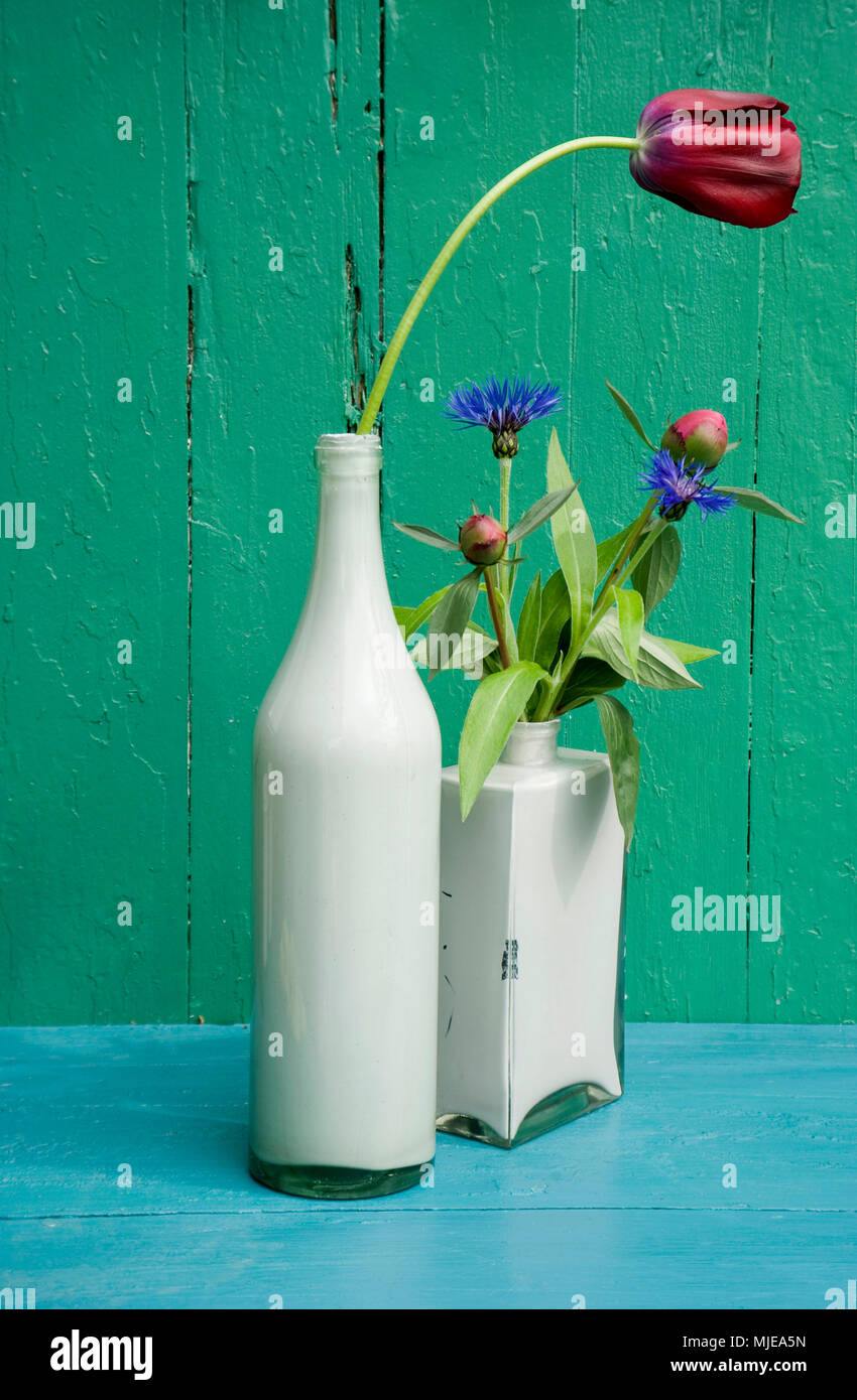 DIY vases made of glass bottles Stock Photo Alamy