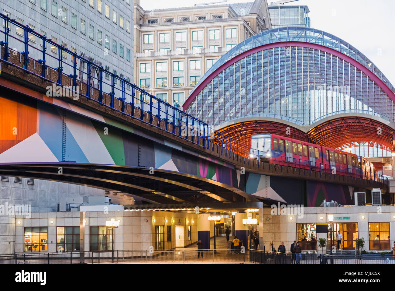 England, London, Canary Wharf, DLR Station Stock Photo