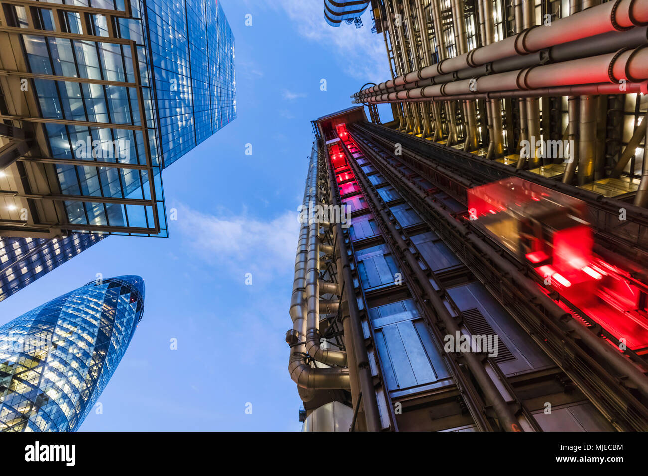 England, London, City of London, Lloyds Building with Exterior Elevators Stock Photo