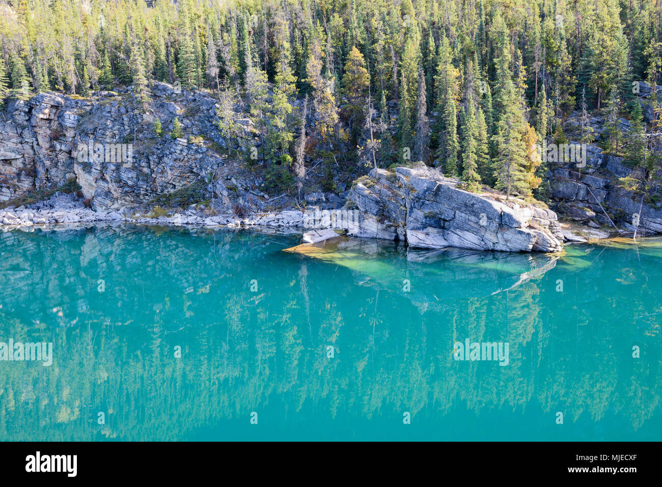 Horseshoe Lake, Alberta, Rocky Mountains, boulders, geological, geology, structure, surface, turquoise, clean, clear, color, colorful, smooth, water Stock Photo