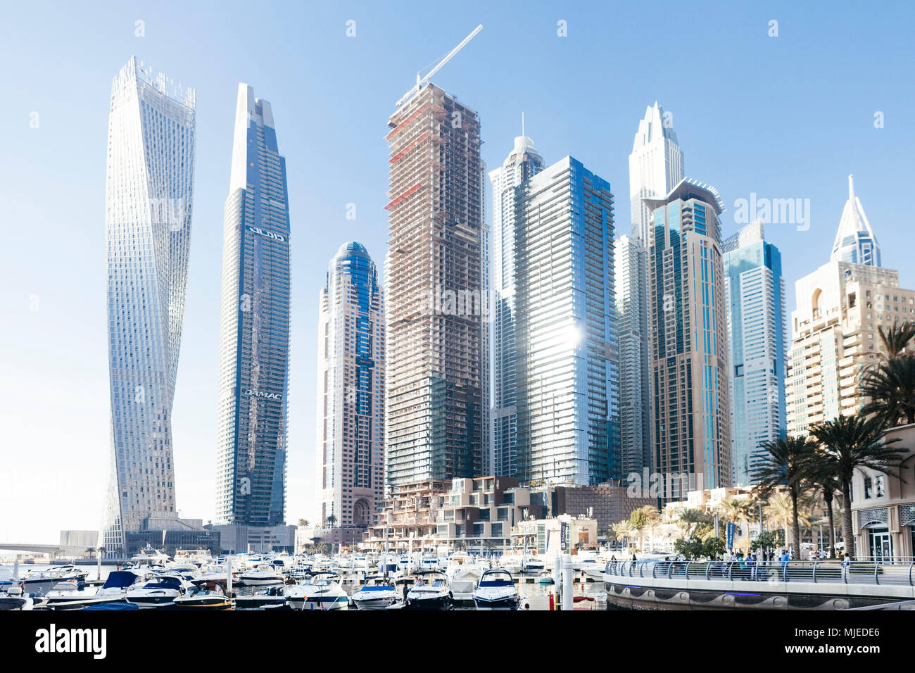 Dubai skyscrapers with Dubai Marina Stock Photo