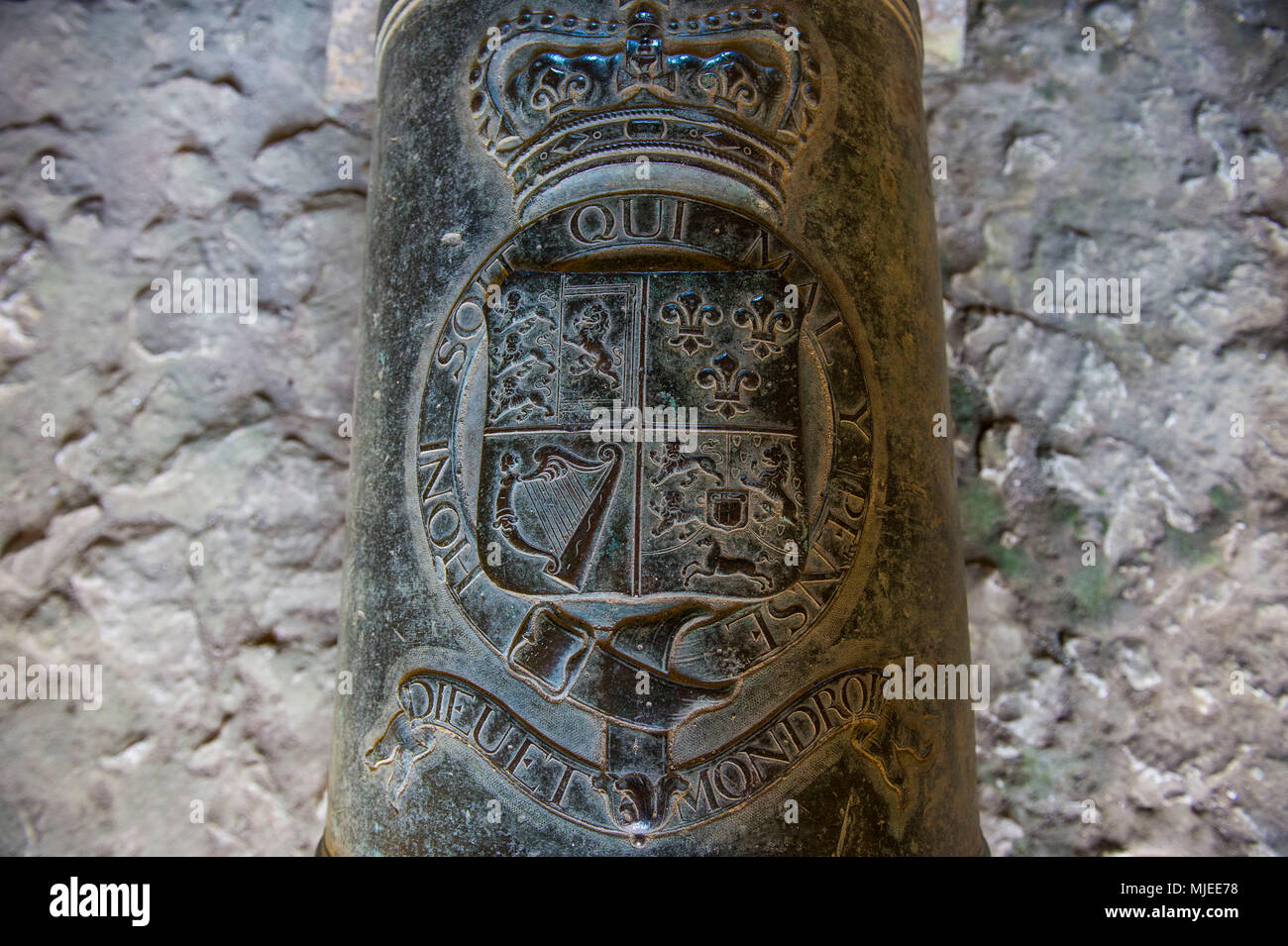 Old insciption on a cannon, Unesco world heritage sight the  Citadelle Laferriere, Cap Haitien, Haiti, Caribbean Stock Photo