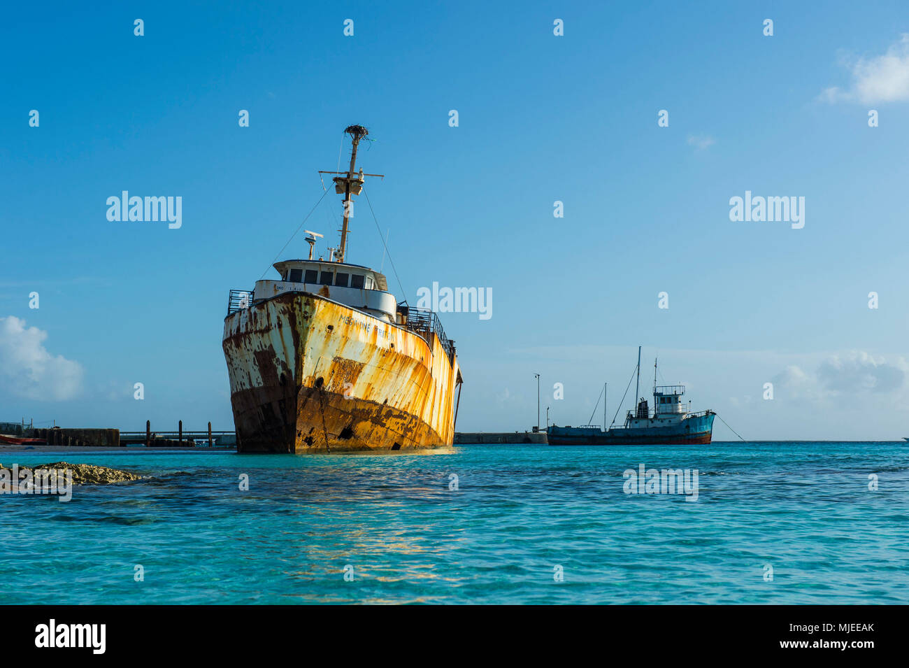 Shipwreck on the beautiful Norman Saunders beach, Grand Turk, Turks and Caicos Stock Photo