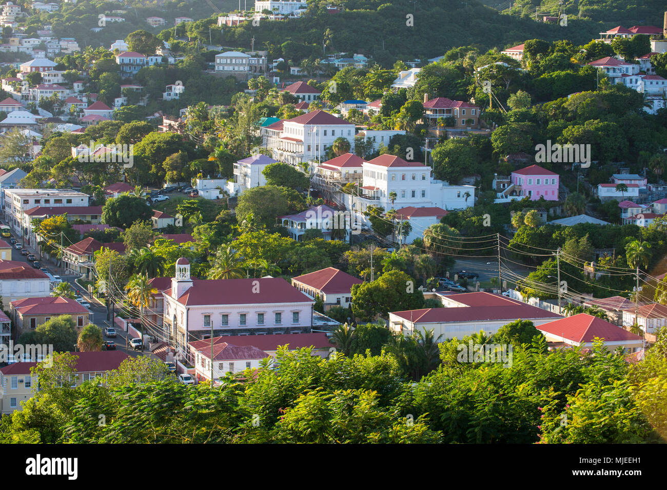 Overlook over Charlotte Amalie capital of St. Thomas, US Virgin Islands Stock Photo