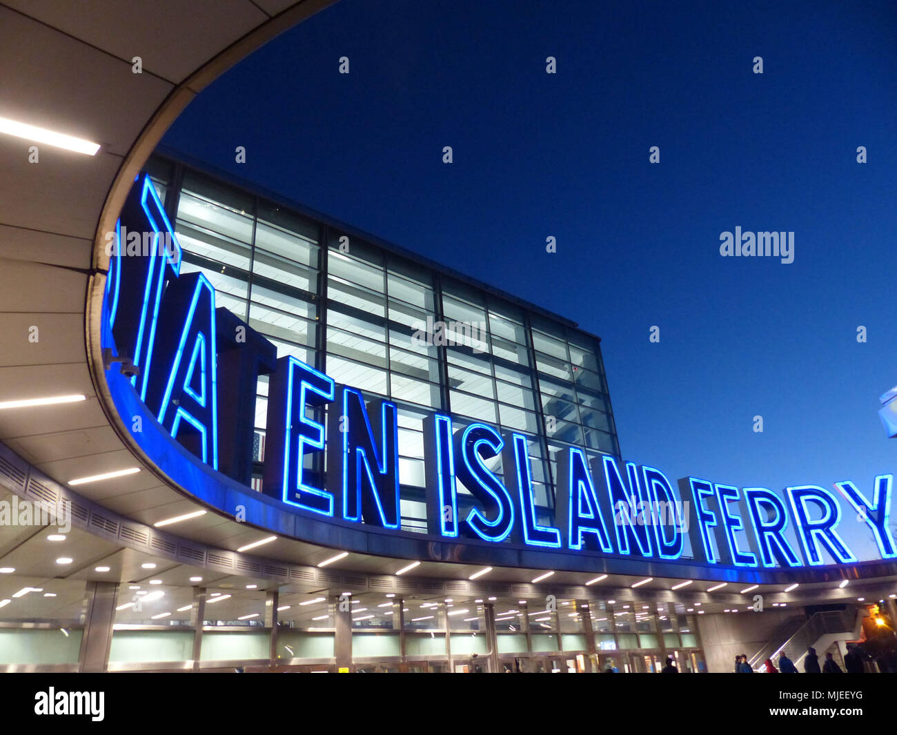 The Whitehall Terminal in South Ferry section of Lower Manhattan, New York City, at the corner of South Street and Whitehall Street Stock Photo