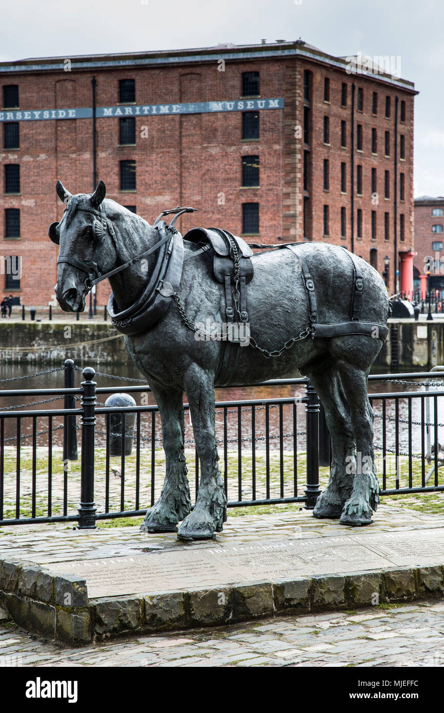 Europe, England, United Kingdom, Liverpool - Albert Dock, Horse Statue Stock Photo