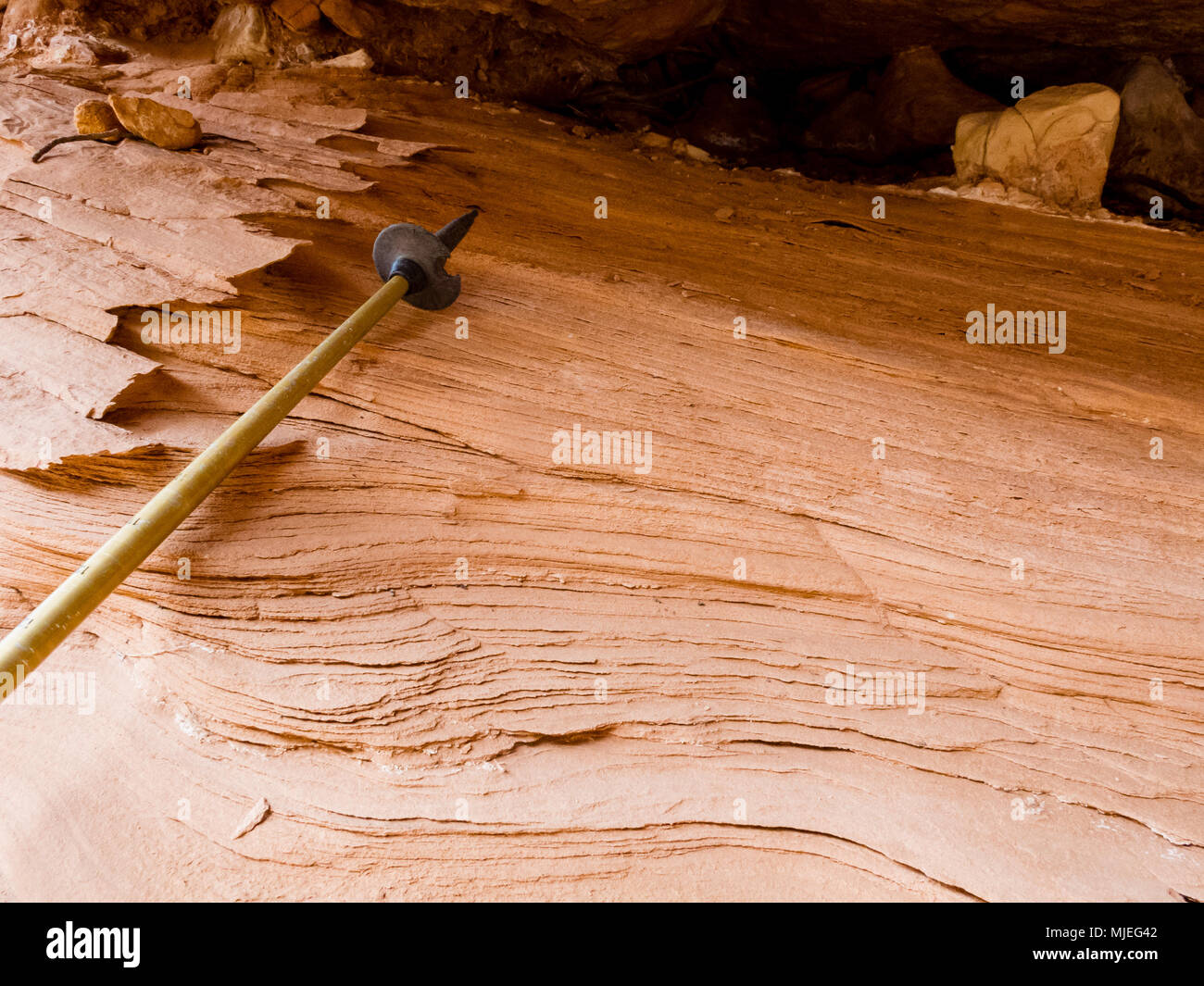 Lithification of sand dunes is the process turning  unconsolidated sand into the rock known as sandstone, common in the southwest of the United States Stock Photo