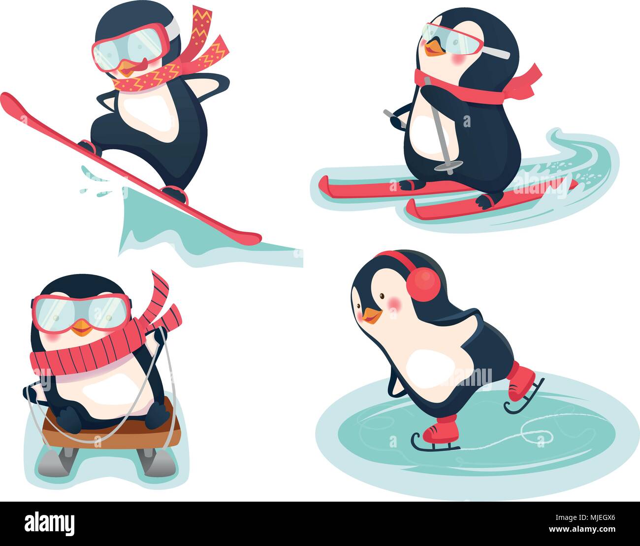 active penguins in winter Stock Vector