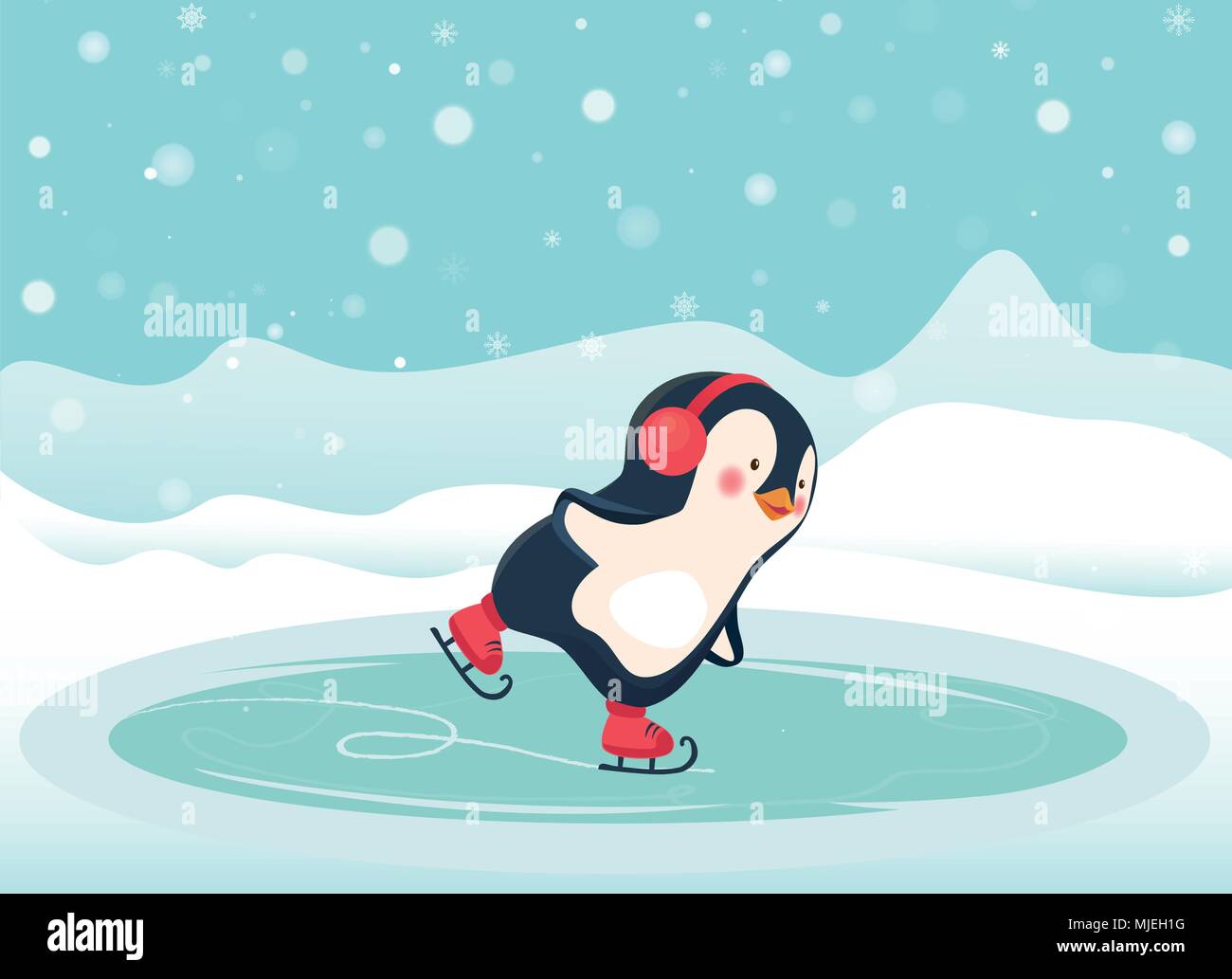 penguin skater cartoon Stock Vector