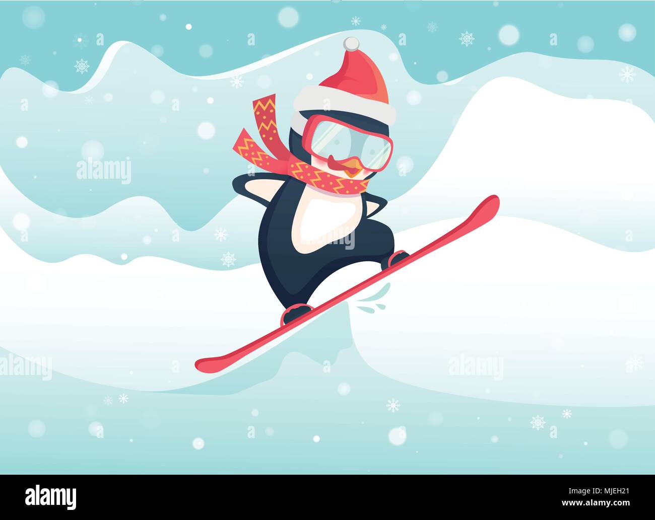 penguin snowboarder at jump Stock Vector