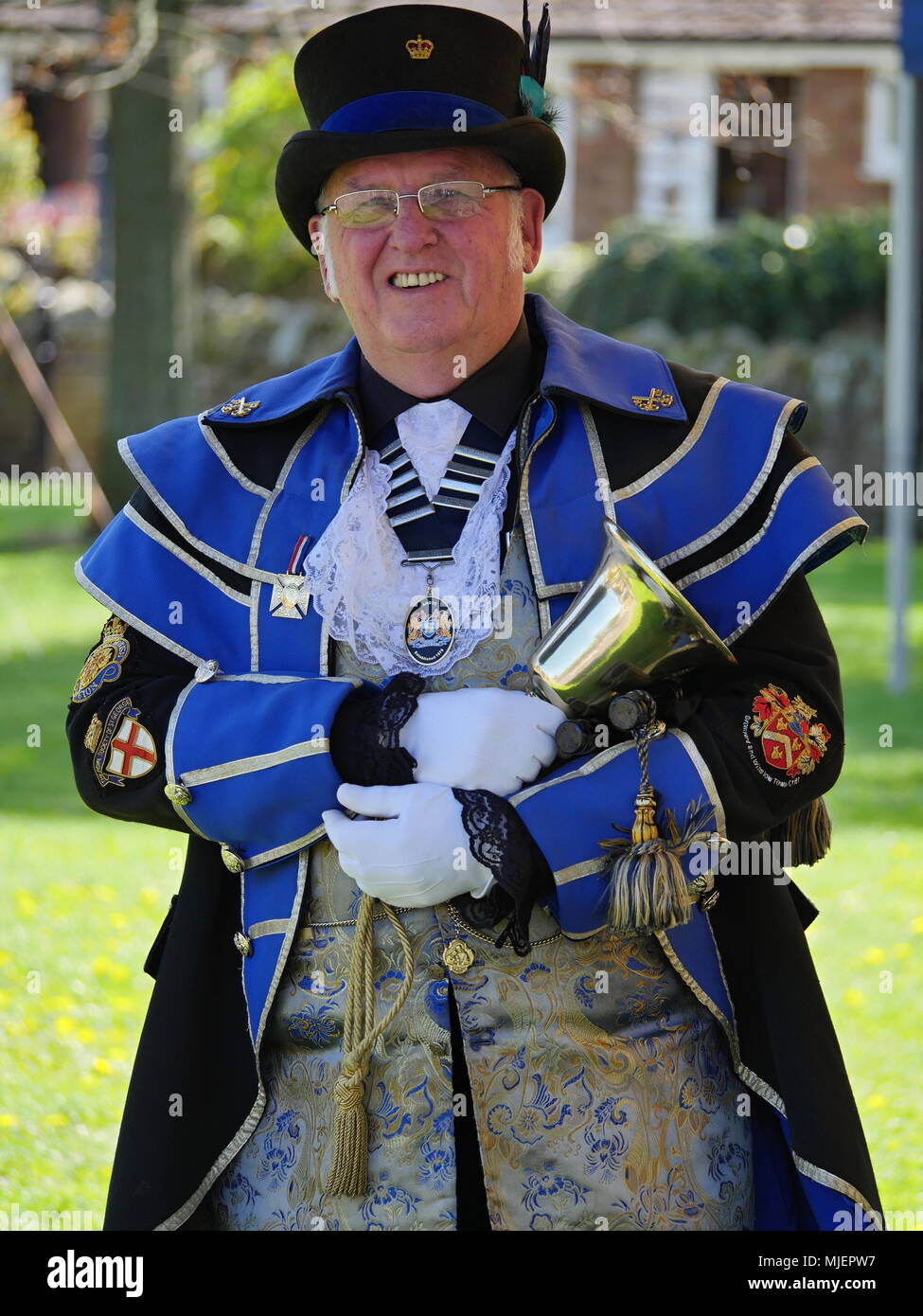 Bromyard, UK. 5th May, 2018. The Bromyard Town Criers Competition held on 5th May 2018 in Bromyard, Herefordshire. UK. Only 8 competitors from towns around Britain took part this year -  the numbers are dwindling as the criers grow older with no new blood to replace them. Credit: Richard Sheppard/Alamy Live News Stock Photo