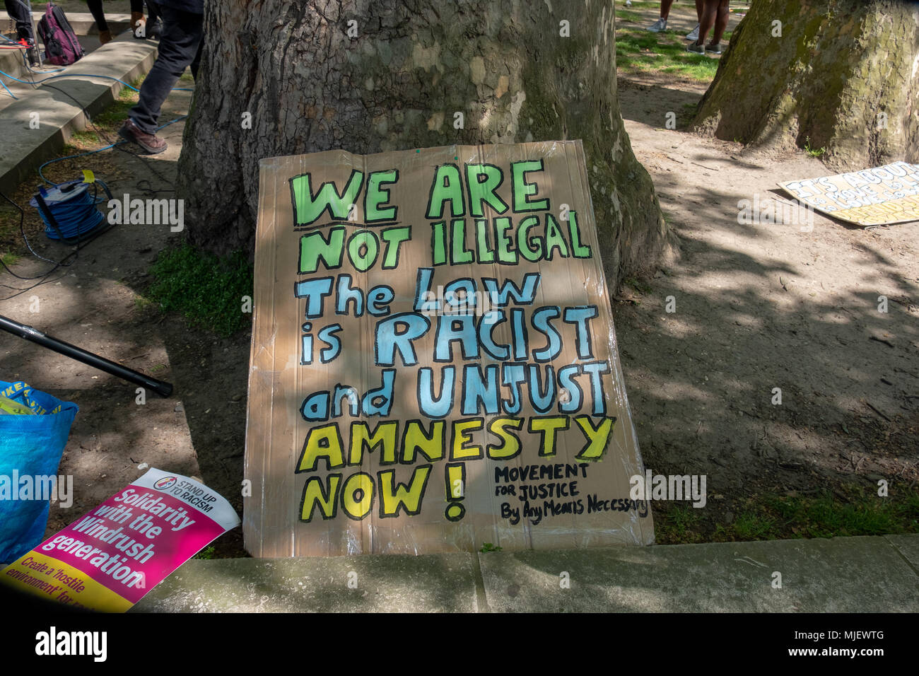 London, UK, 5th May 2018, Demonstrators attend a march for Windrush opposite Downing Street in an attempt to overturn the governments immigration policy stating Theresa May's current policy is racist. Credit: adrian looby/Alamy Live News Stock Photo