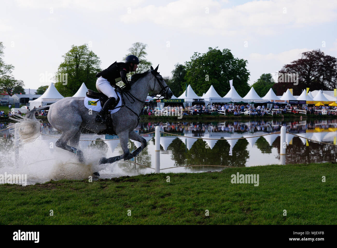 Gloucestershire, UK.5th May 2018. Oliver Townend riding Ballaghmor Class during the Cross Country Phase of the 2018 Mitsubishi Motors Badminton Horse Trials, Badminton, United Kingdom. Jonathan Clarke/Alamy Live News Stock Photo