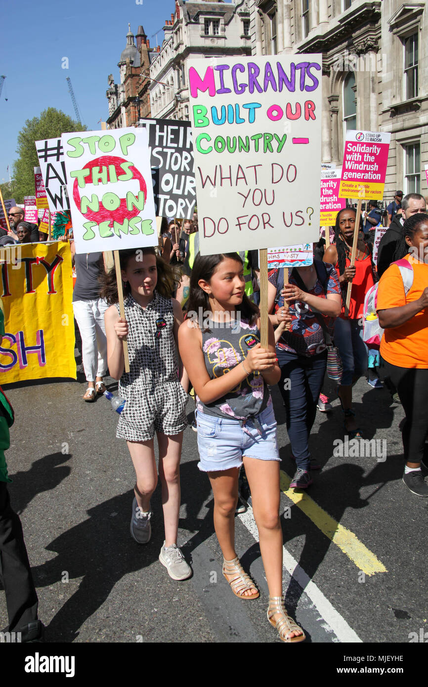 London, UK. 5th May, 2018. Young Windrush supporters march through London Credit: Alex Cavendish/Alamy Live News Stock Photo